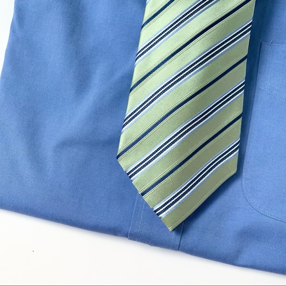 Geoffrey Beene Green Blue Striped Tie - Picture 5 of 8